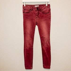 Free People Burgundy Back Zipper Skinny Jeans